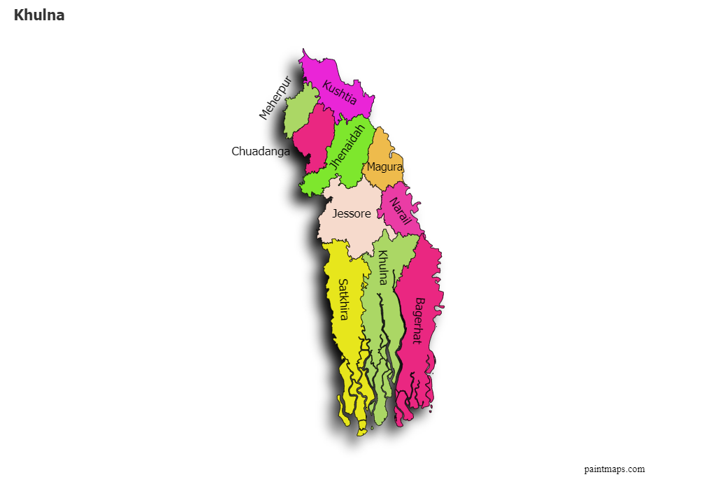Official Map of Khulna Division Highlighting RUSTIC Districts